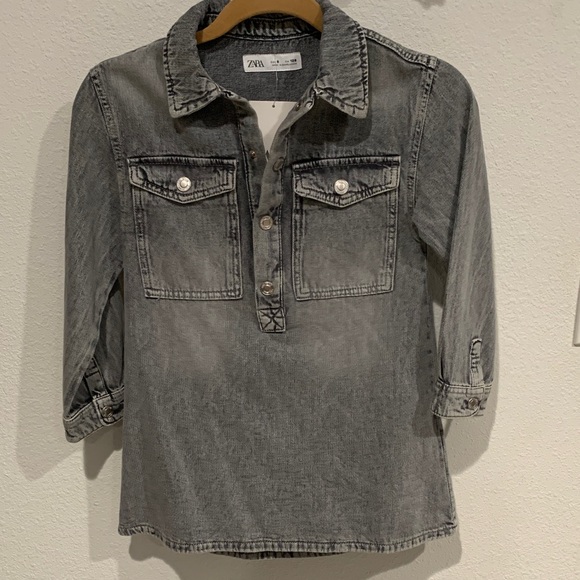 Zara Other - NWT Zara Kids Girls Gray Denim Button-Front Shirt Dress, 8